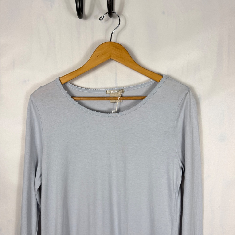 Ink+Ivy Long Sleeve Top Womens L Arctic Ice Blue NEW Picot Trim IIW16133S